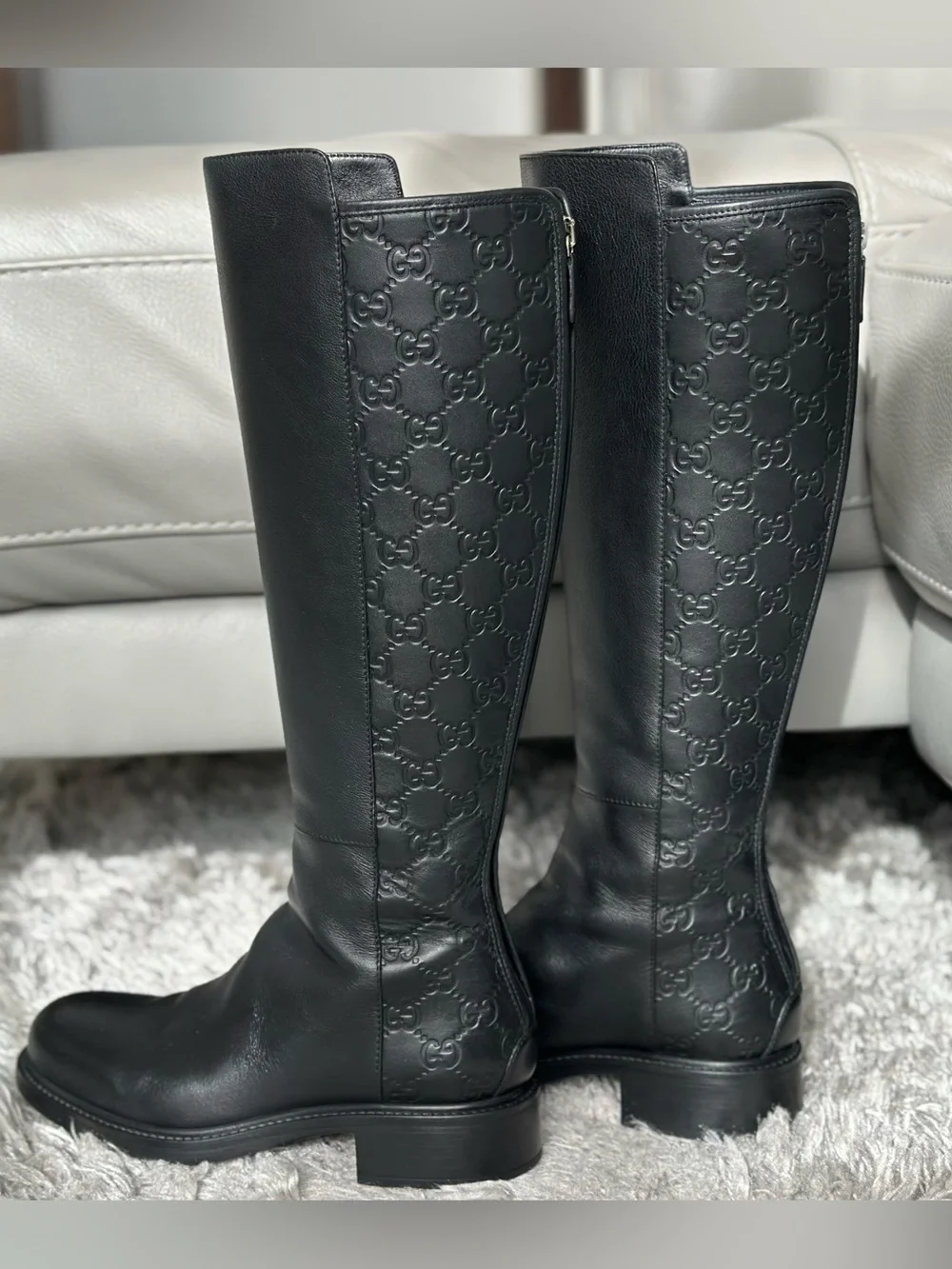 Gucci Black Embossed Leather Over-the-Knee Boots